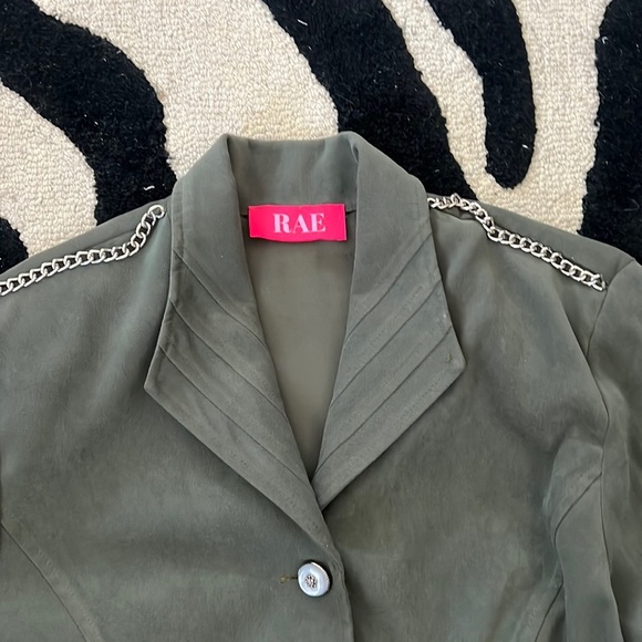 Upcycled army green silver chain blazer - Picture 6 of 7